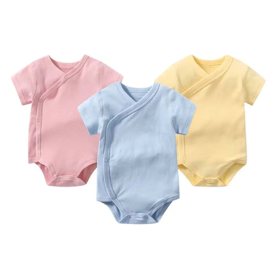 Infant Outfits 0-3 Months Onesies Newborn Baby Cotton Bodysuit for Boy Girl Solid Color Slant Open Button Bodysuit Bebe Clothes